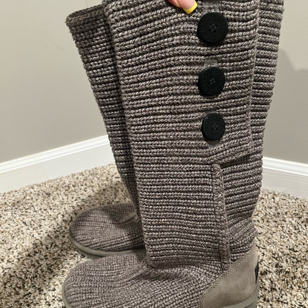 UGG Gray Knit Boots with Button Detail